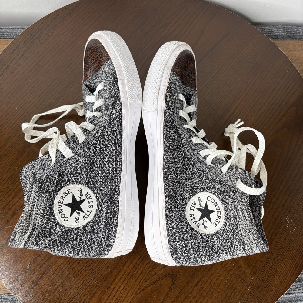 Converse Chuck Taylor Shoes Women's 9.5 Black White Flyknit High Cap Toe Sneaker - Picture 6 of 16